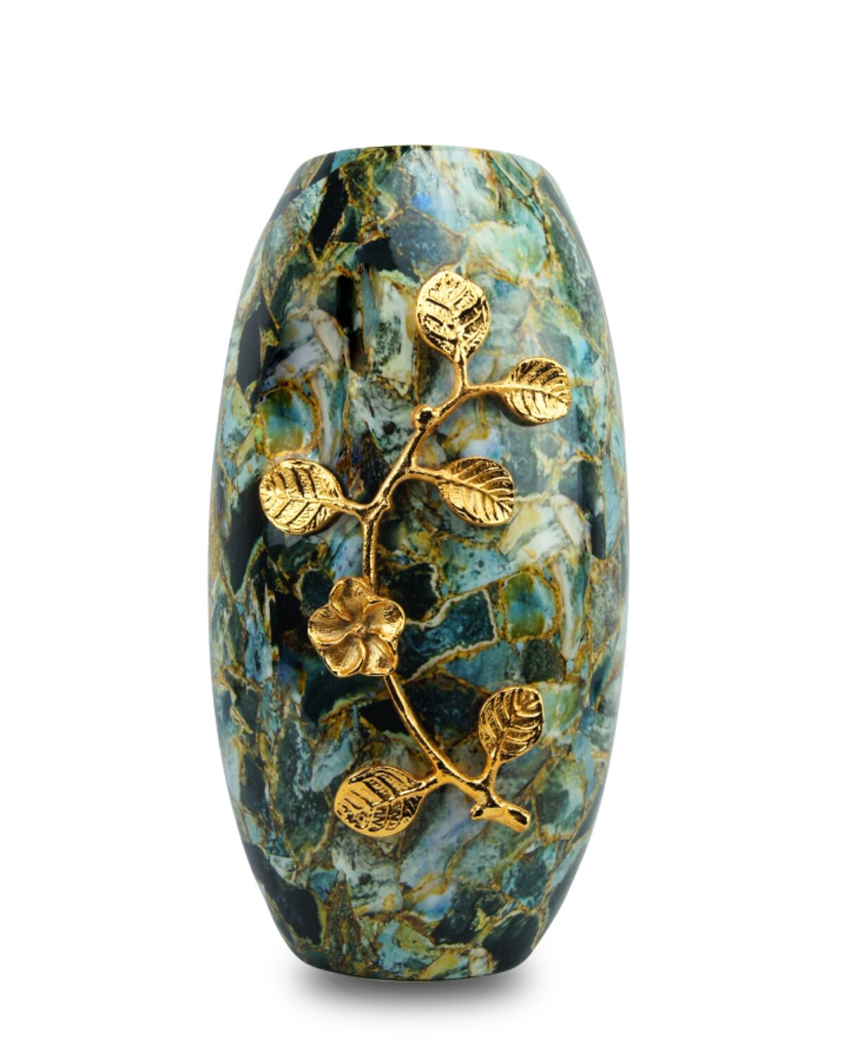 Blue Grey Marble Vase with golden leafs 1 copy