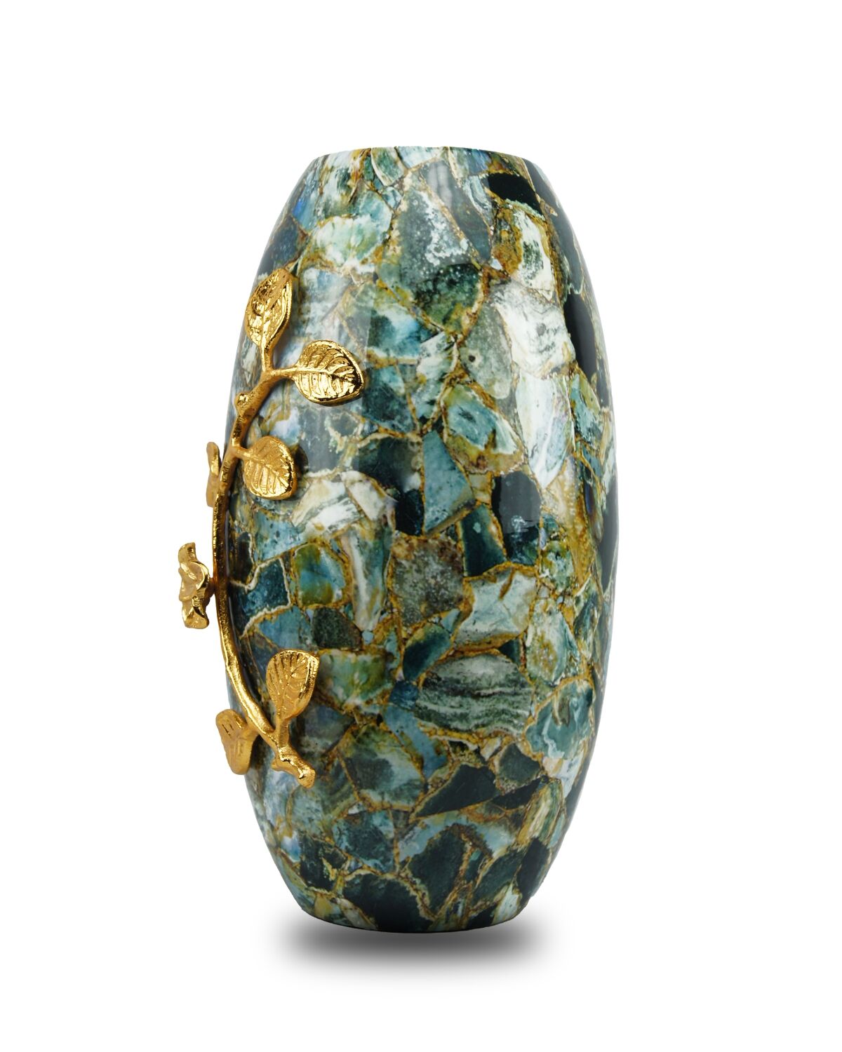 Blue Grey Marble Vase with golden leafs 2 copy