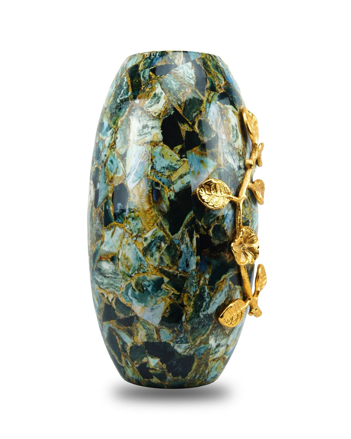 Blue Grey Marble Vase with golden leafs 3 copy