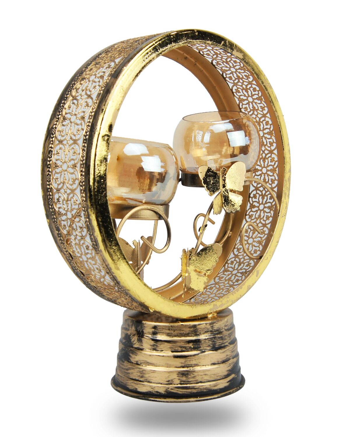 Golden Black Ring Shaped Butter Fly Candle stand with 2 pots. 2