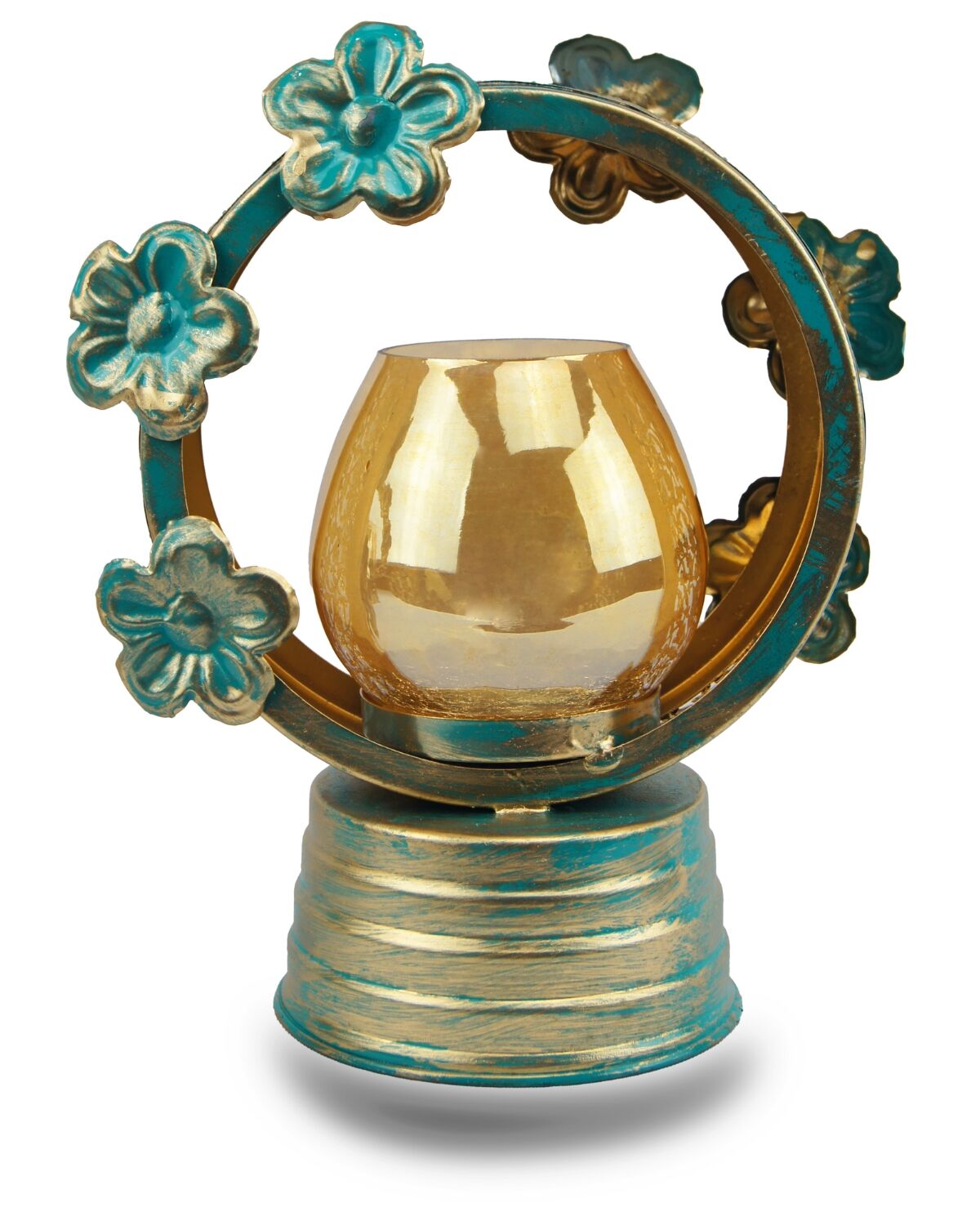 Golden Blue Ring Shaped Candle Stand 1