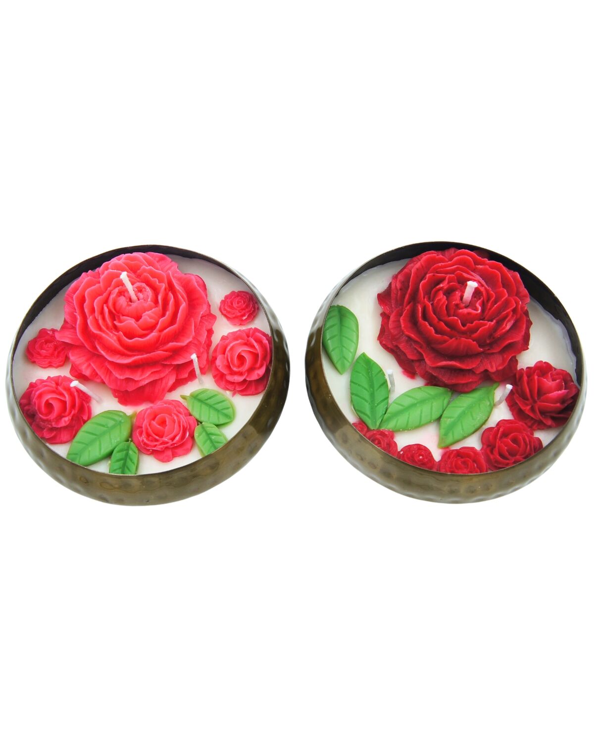 Brass Urli Pink and Dark Red Rose Combo
