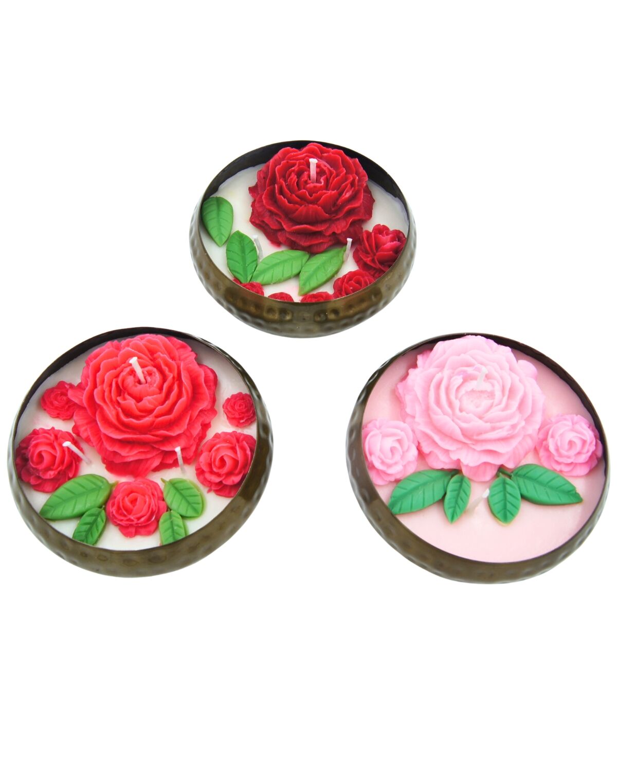 Brass Urli Red, Pink and Dark Red Rose Combo