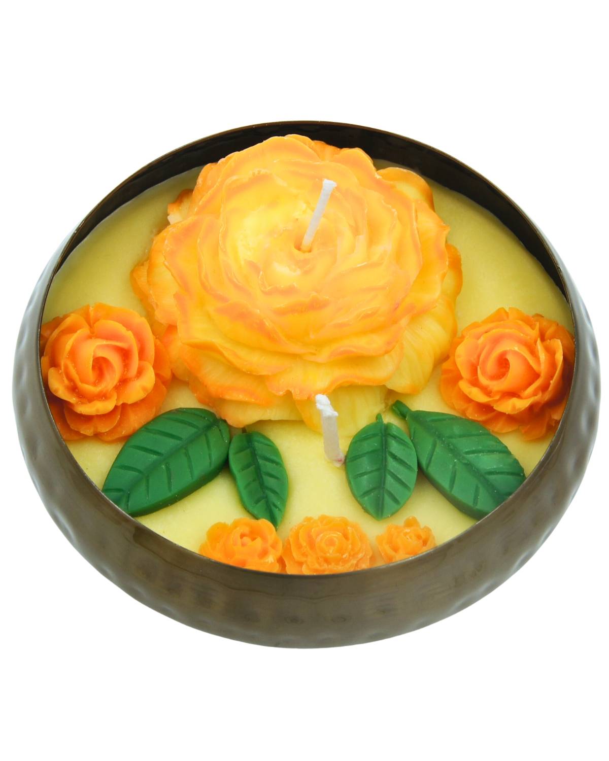Brass Urli Yellow Rose
