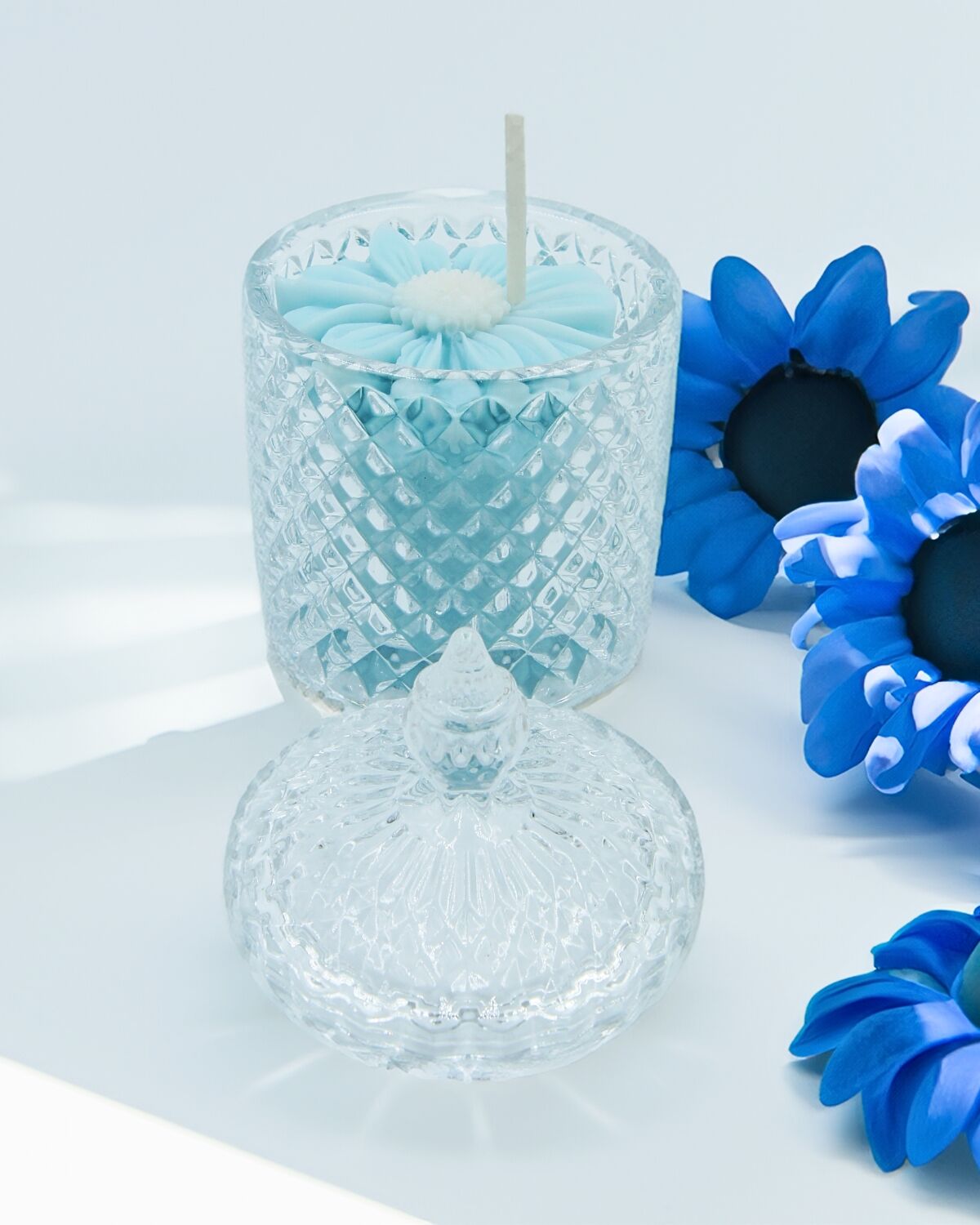 Crystal Jar With Blue Sunflower