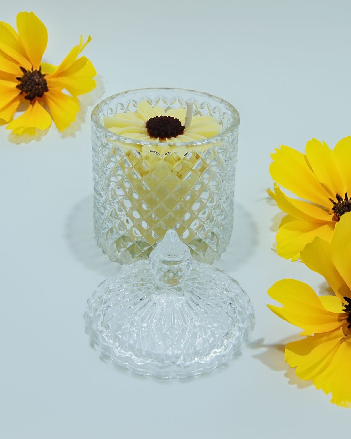 Crystal Jar With Yellow Sunflower